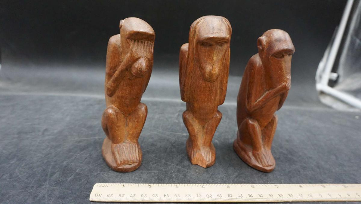 3 Monkey Figurines (Small Chip On Feet Of One)