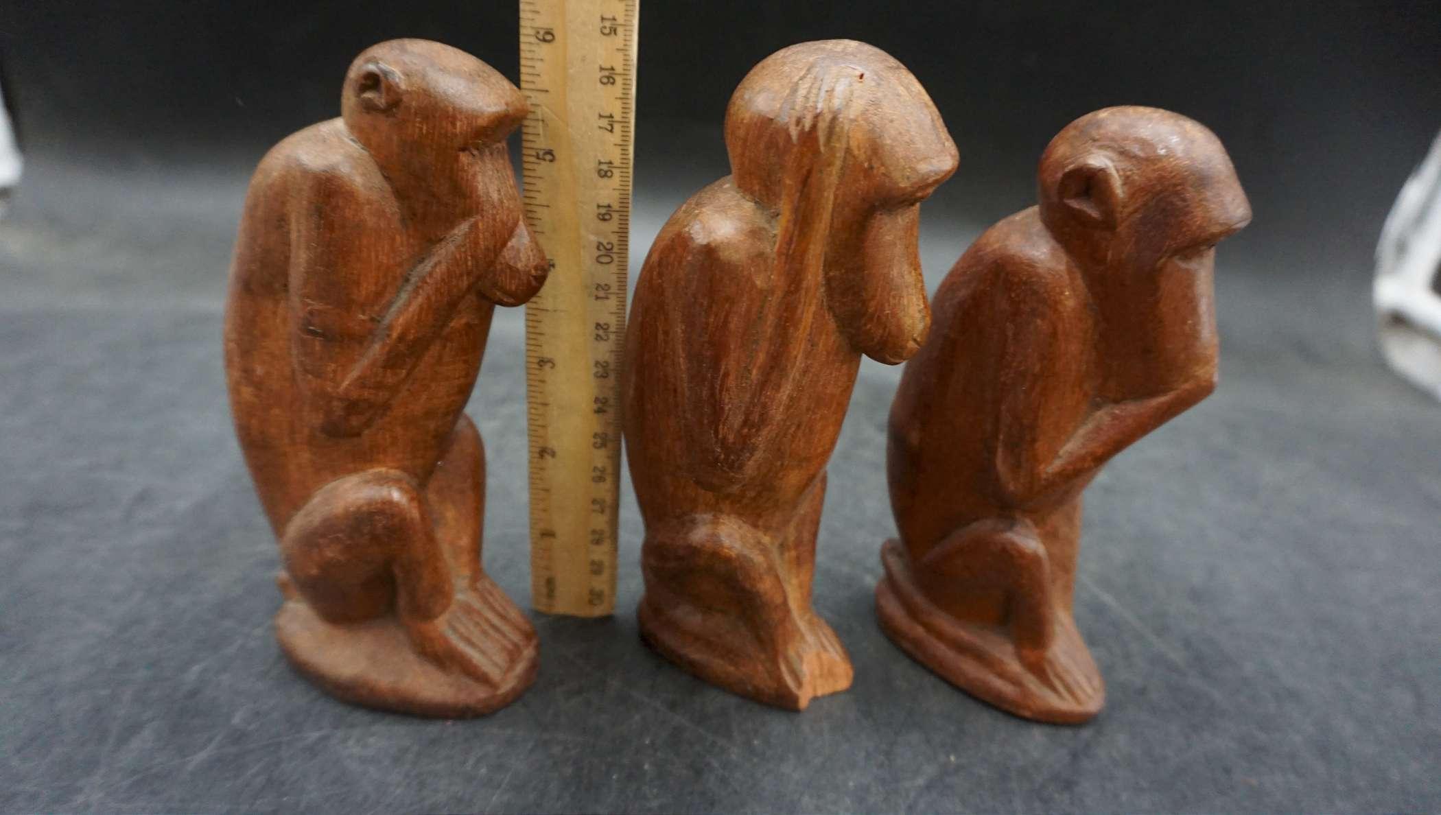3 Monkey Figurines (Small Chip On Feet Of One)