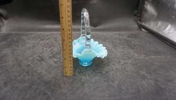 Fenton Blue Hobnail Ruffled Basket W/ Handle