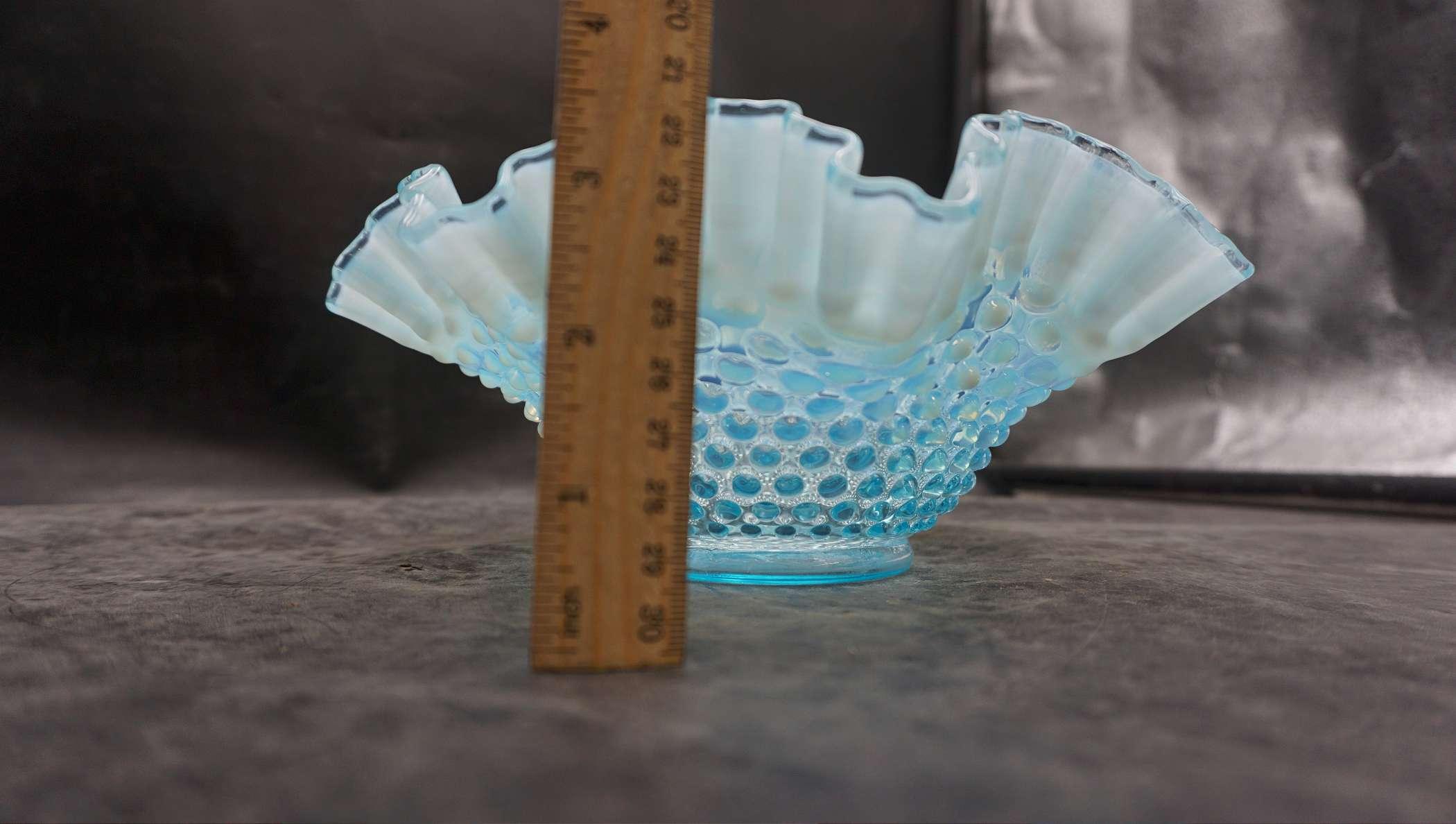 Fenton Blue Hobnail Ruffled Bowl