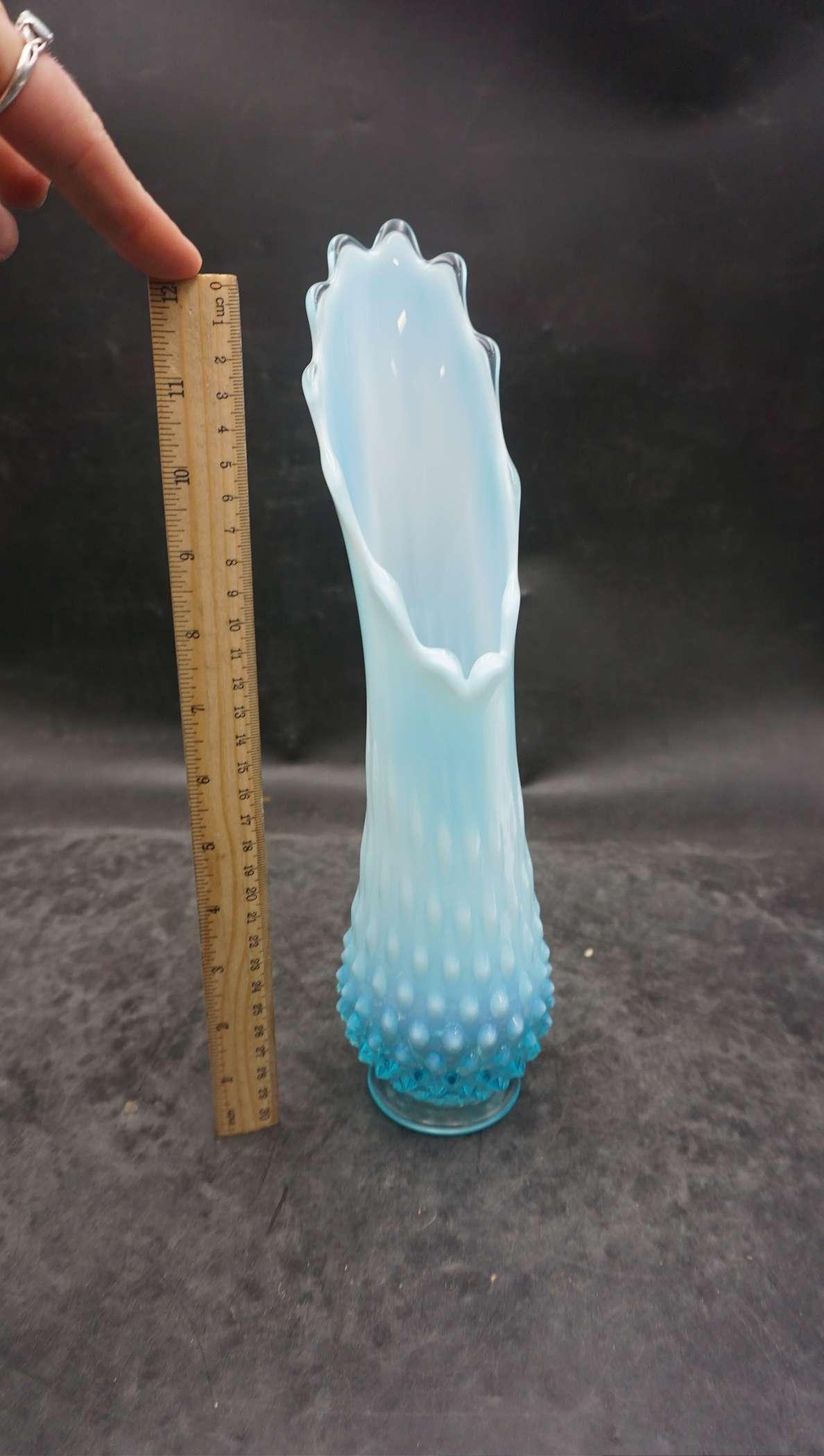 Fenton Blue Hobnail Ruffled Vase