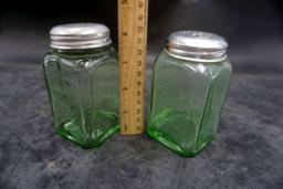 Green Glass Salt & Pepper Shakers