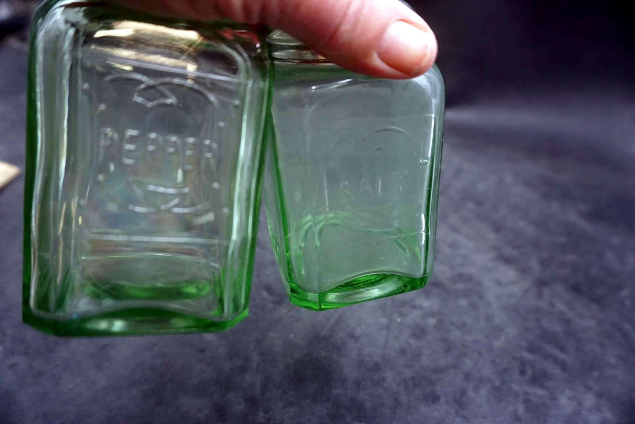 Green Glass Salt & Pepper Shakers