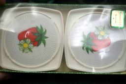 2 Vases & Hallmark Strawberry Coasters