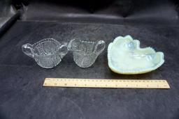 Glass Cream And Sugar, Heart Shaped Dish