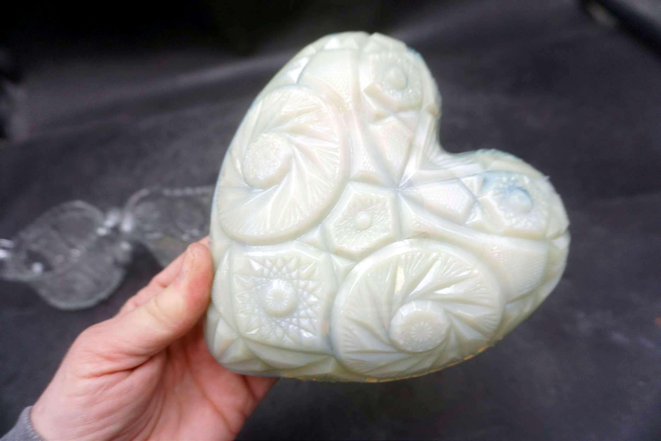 Glass Cream And Sugar, Heart Shaped Dish