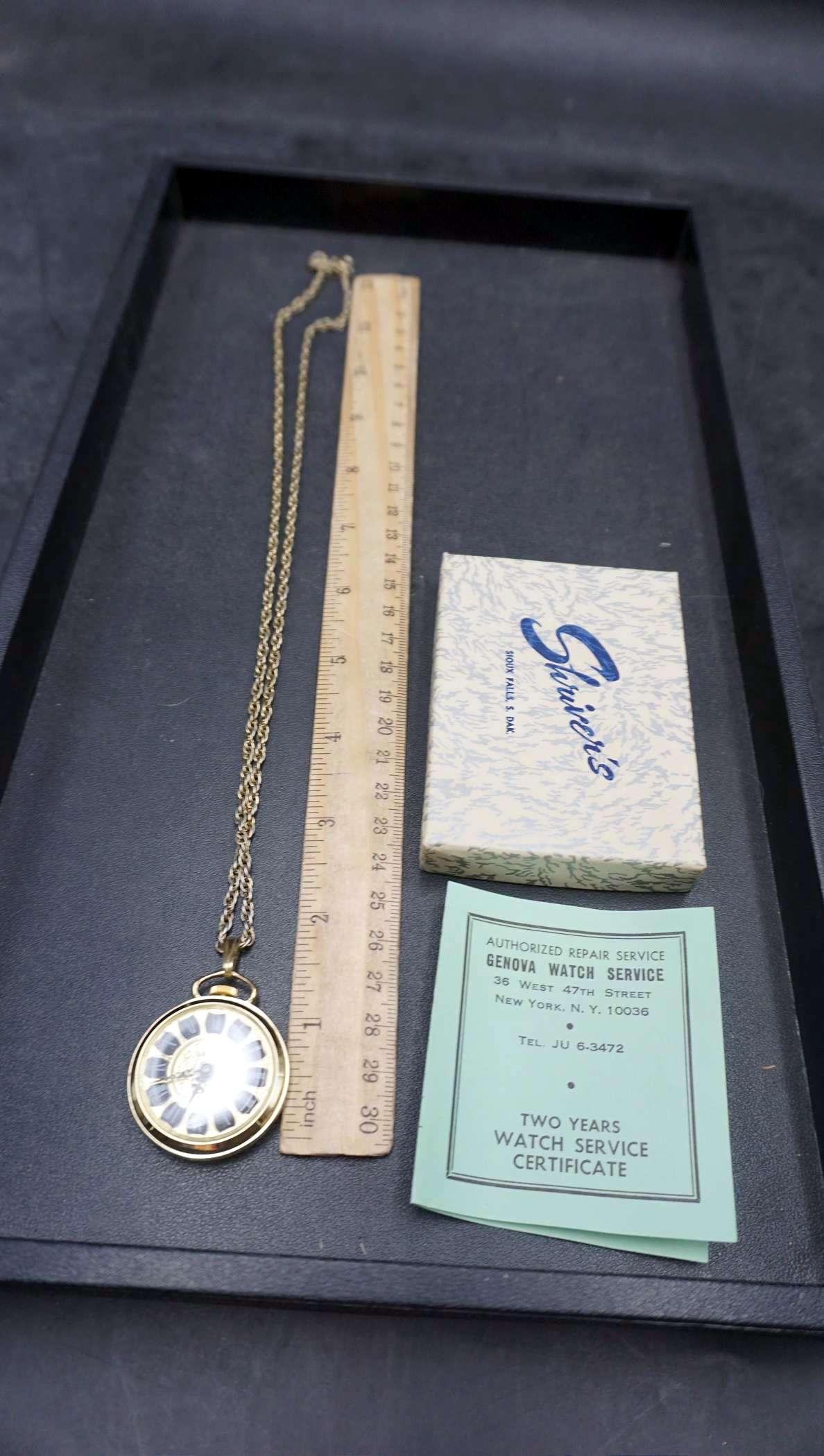 Pocket Watch Necklace & Genova Service Guarantee Paper