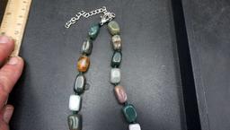 Indian Agate Beads Necklace (20-22") In Silver-Tone 560.00 Ctw