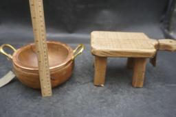 Wooden Riser & Wooden Bowl W/ Copper/Brass Lid