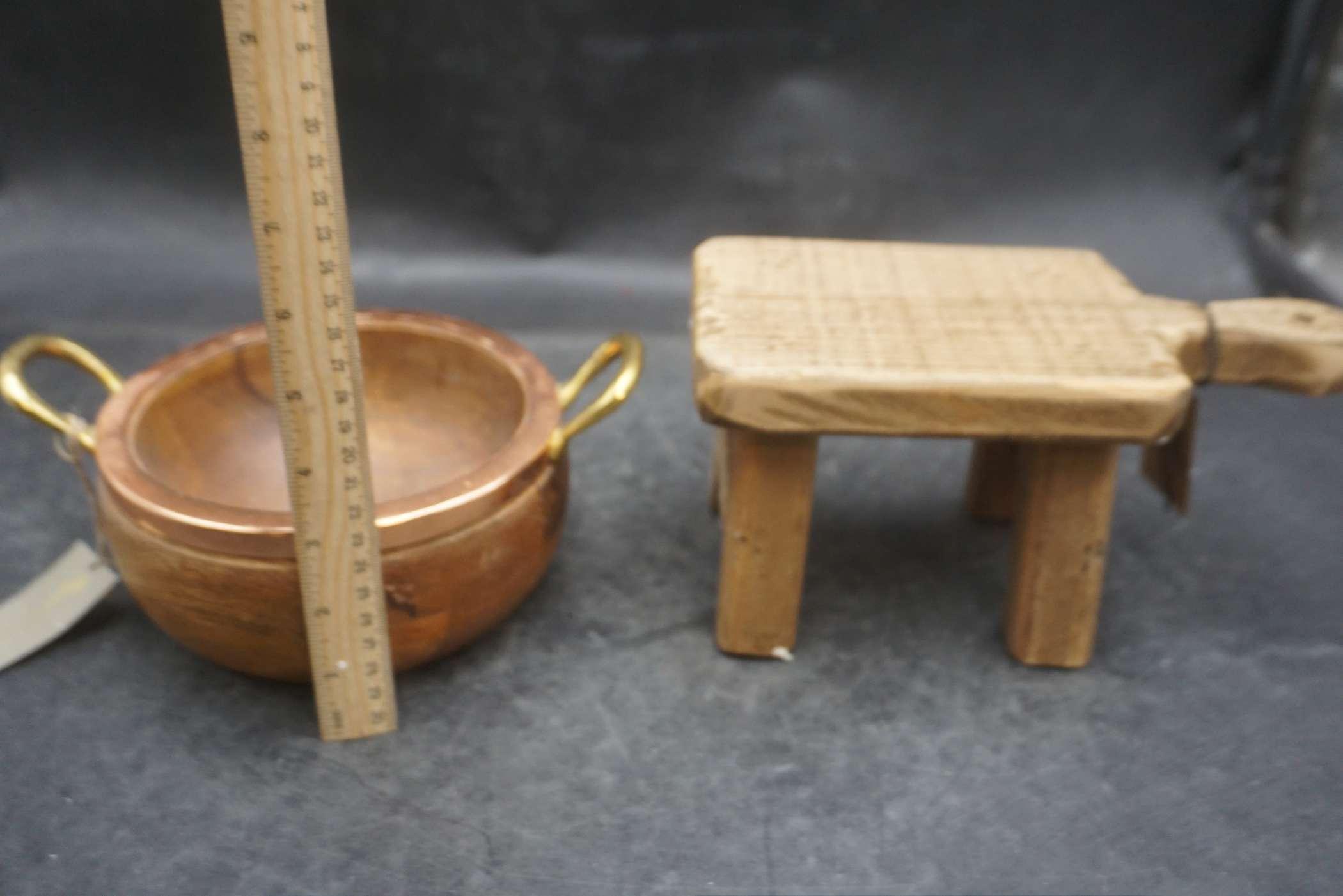 Wooden Riser & Wooden Bowl W/ Copper/Brass Lid