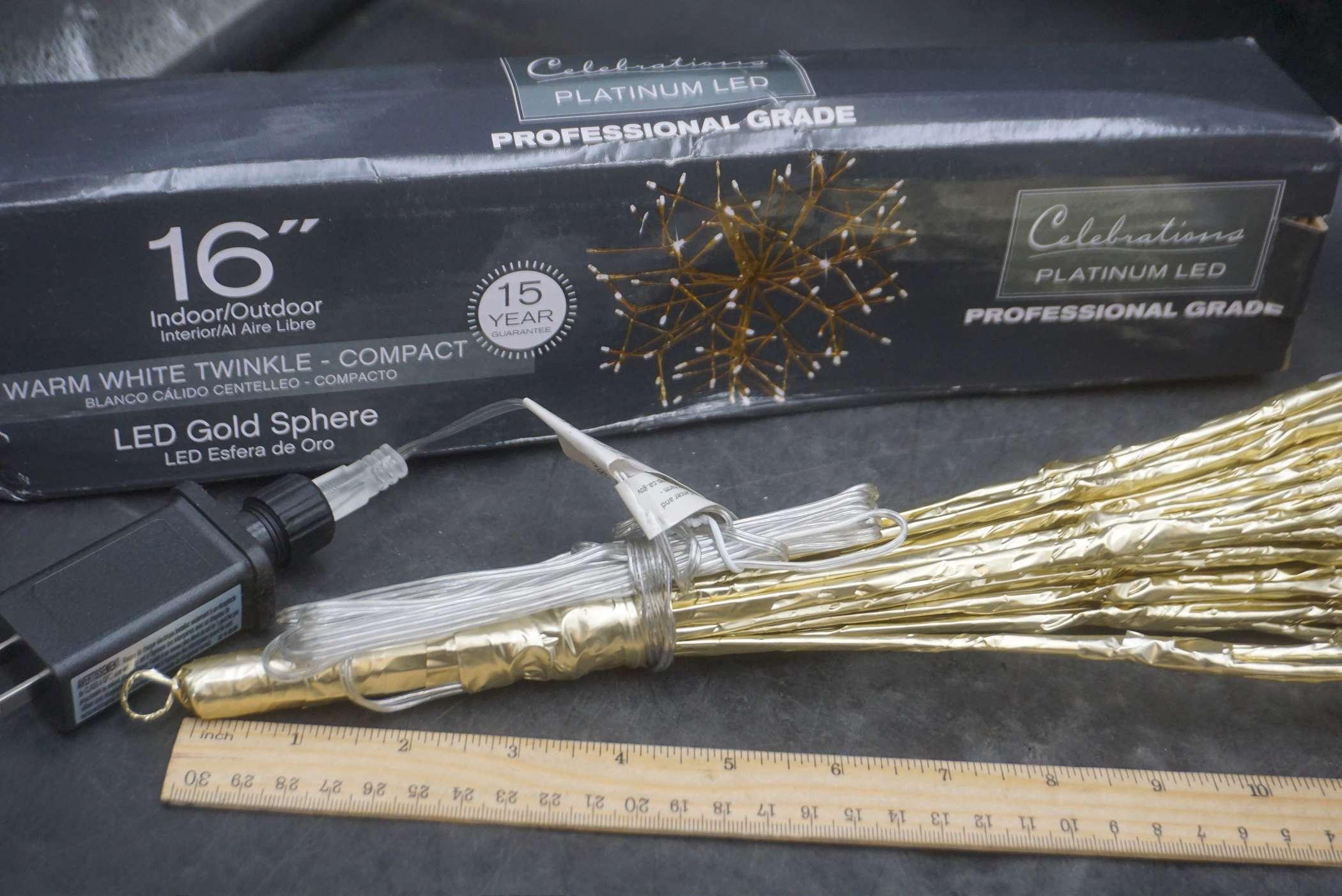 16" Indoor/Outdoor Twinkle Gold Sphere & Glass Candlestick Holders