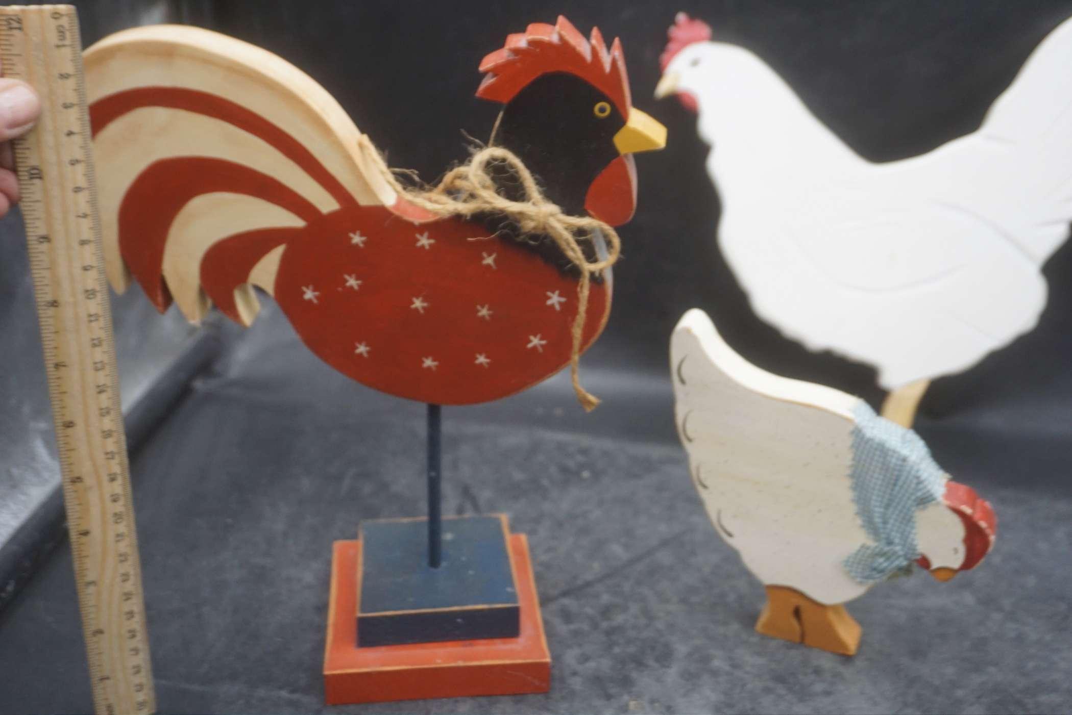 3 - Wooden Chicken Figurines