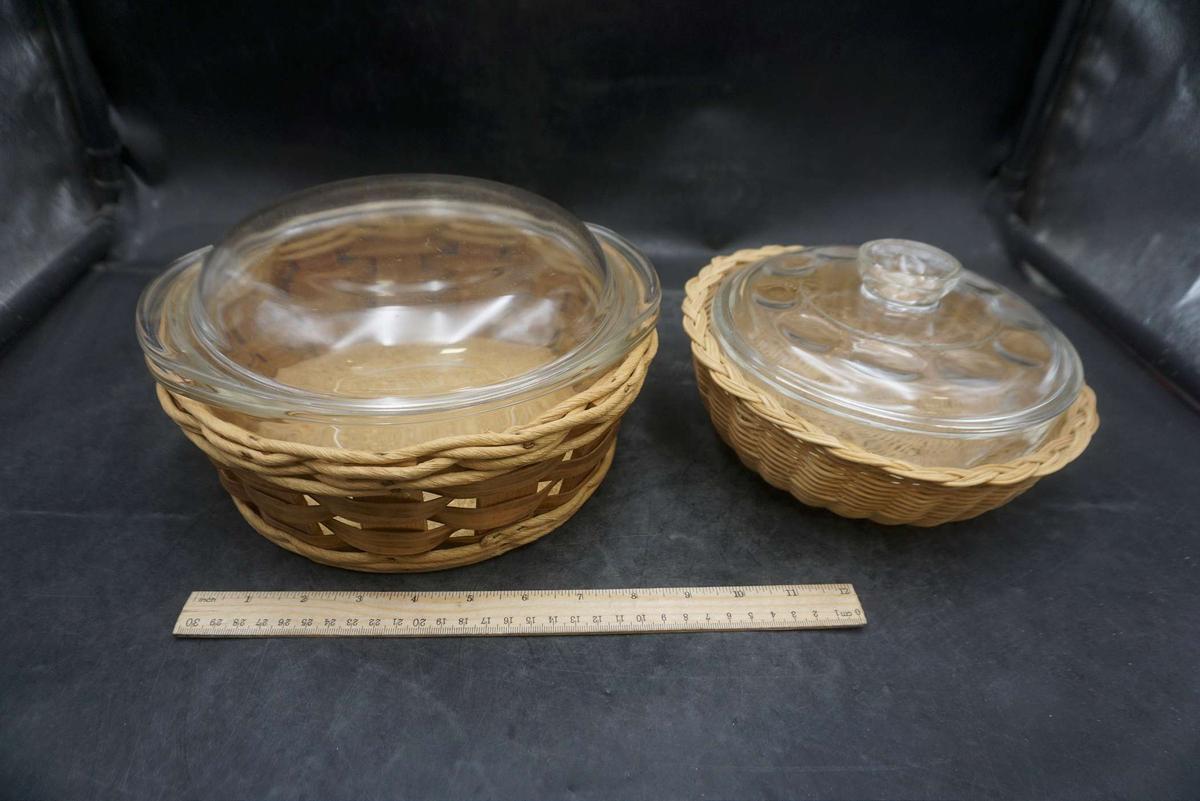 Pyrex & Oven Mate Bowls W/ Wicker Baskets