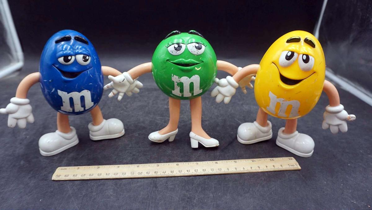 3 M&M Figurines - Blue, Green & Yellow