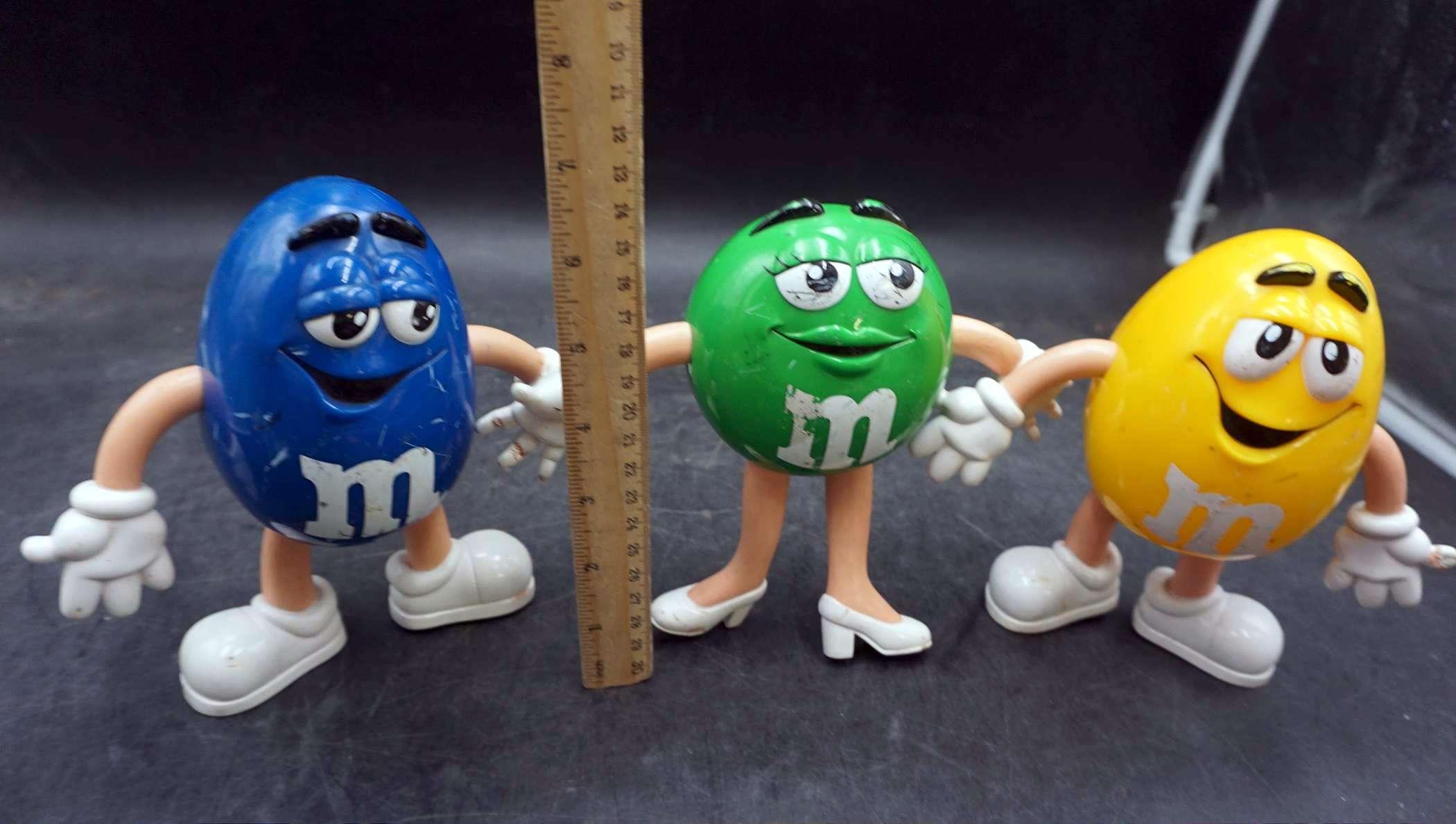 3 M&M Figurines - Blue, Green & Yellow