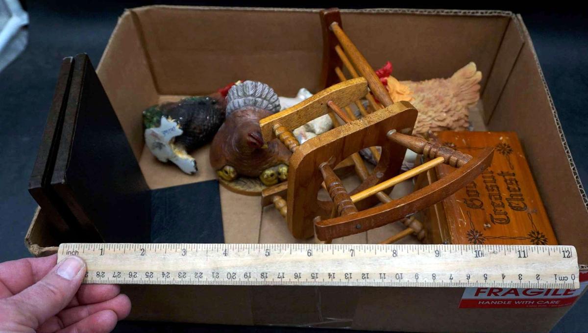 Mini Wooden Rocking Chair, Animal Figurines, Treasure Chest