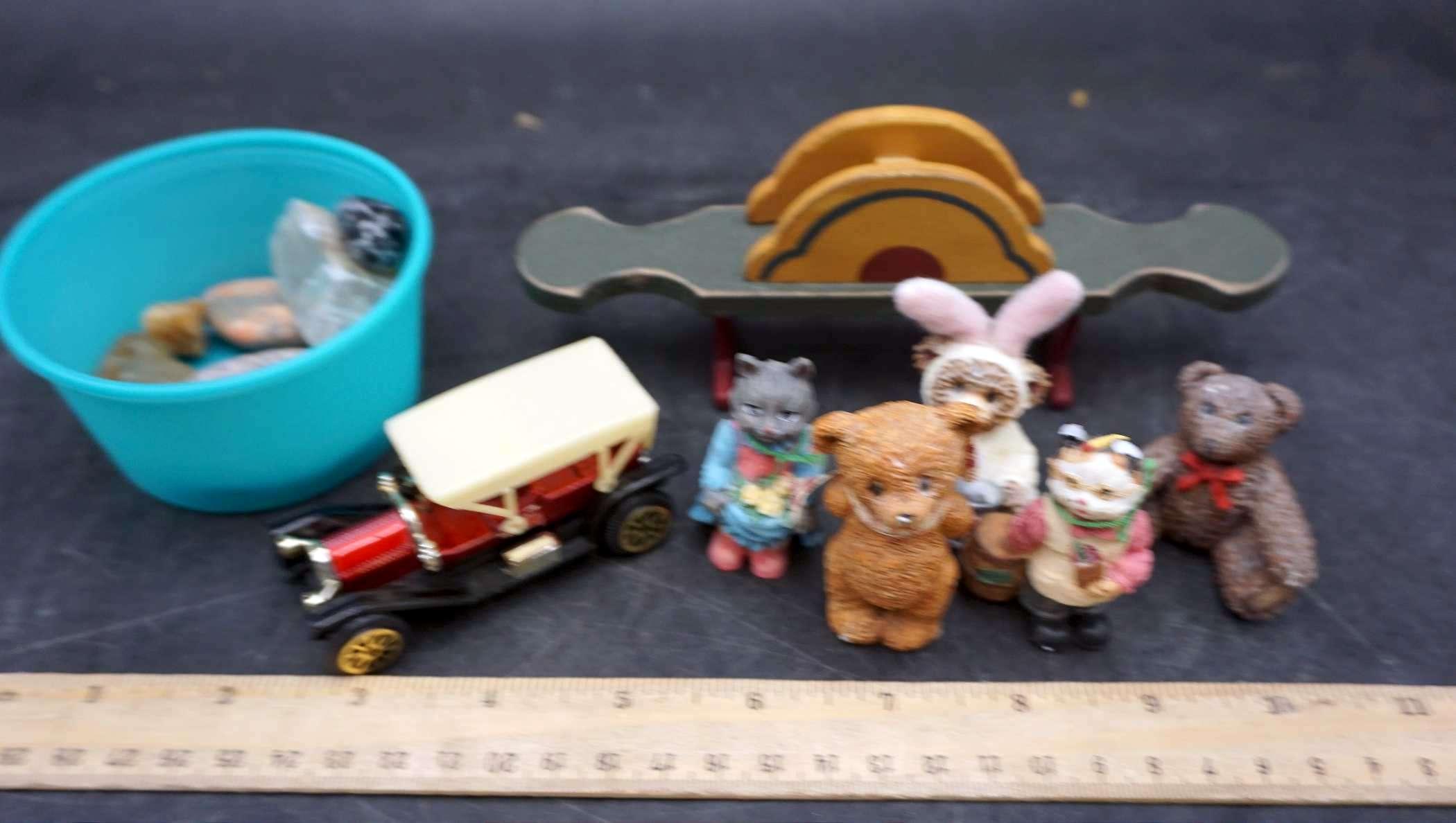 Mini Wooden Rocking Chair, Animal Figurines, Treasure Chest