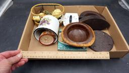 Enamel Cup, Candle, Iron, Wooden Bowl, Figurines, Timer