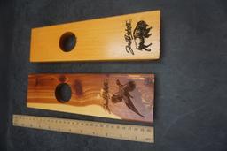 2 - Wooden South Dakota Buffalo & Pheasant Wine Bottle Holders