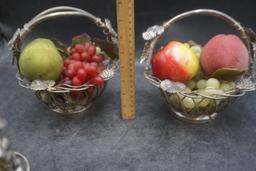 3 - Metal Baskets W/ Decorative Fruit