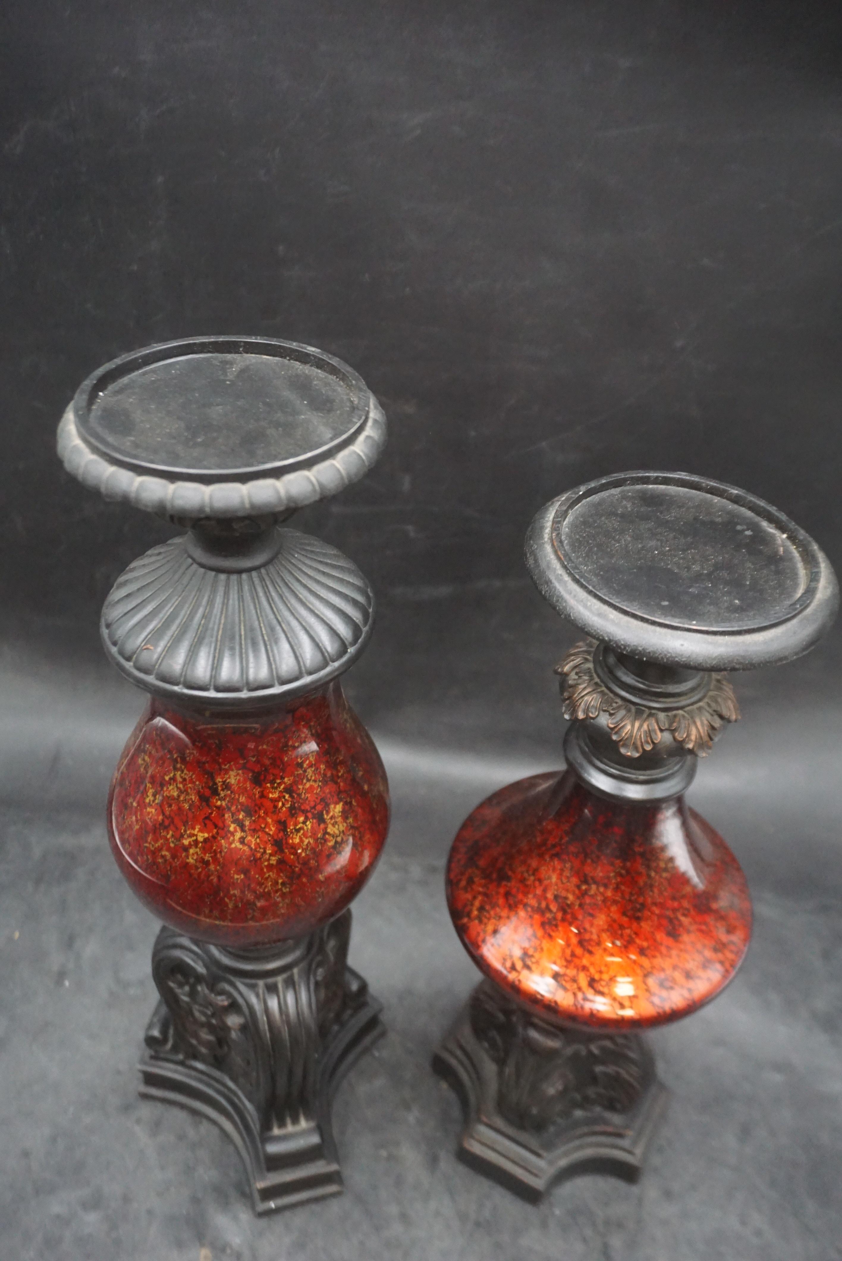 2 - Black W/ Red & Gold Flecks Candle Holders