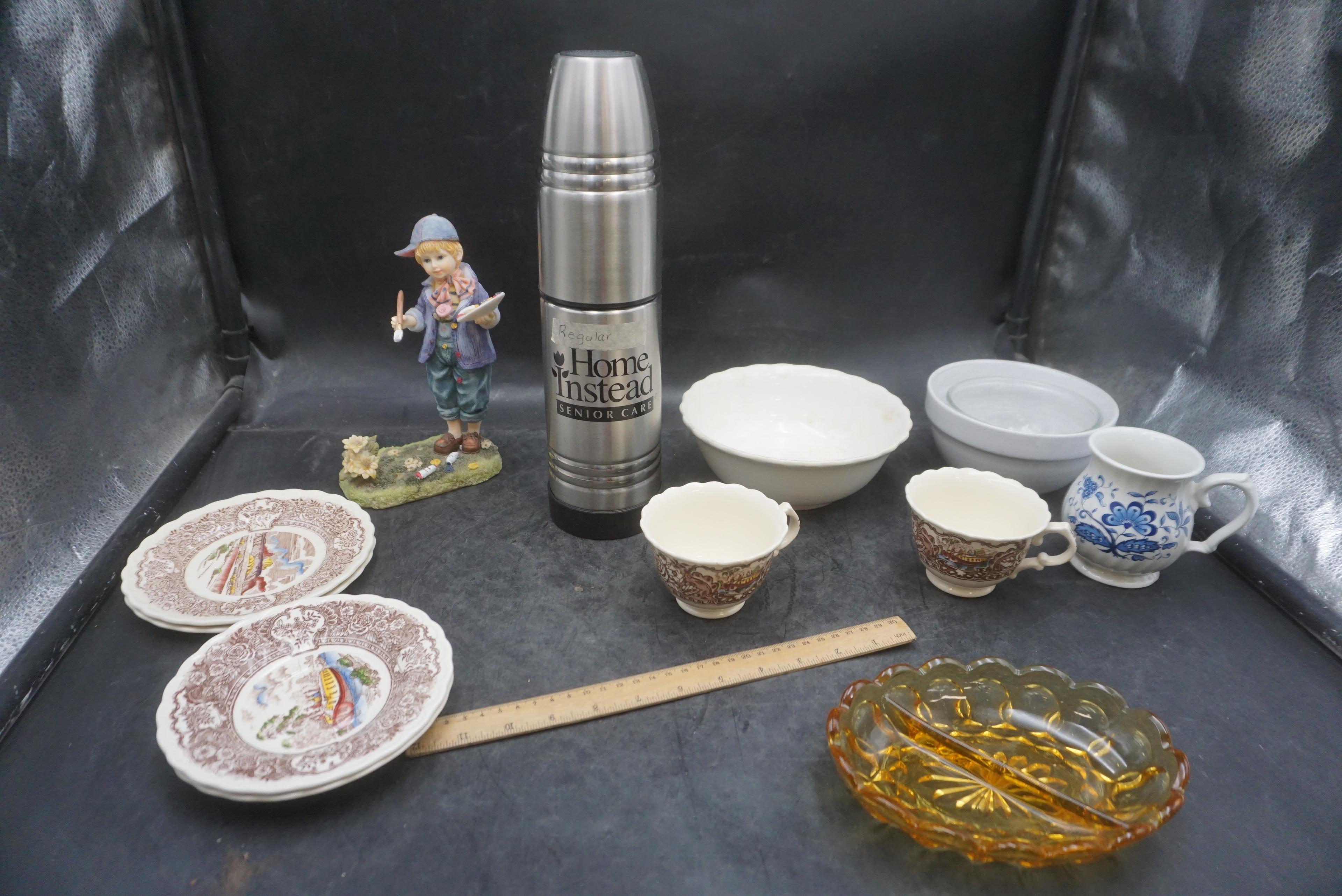 Coffee Thermos, Relish Dish, Cups, Plates, Bowls, Figurine