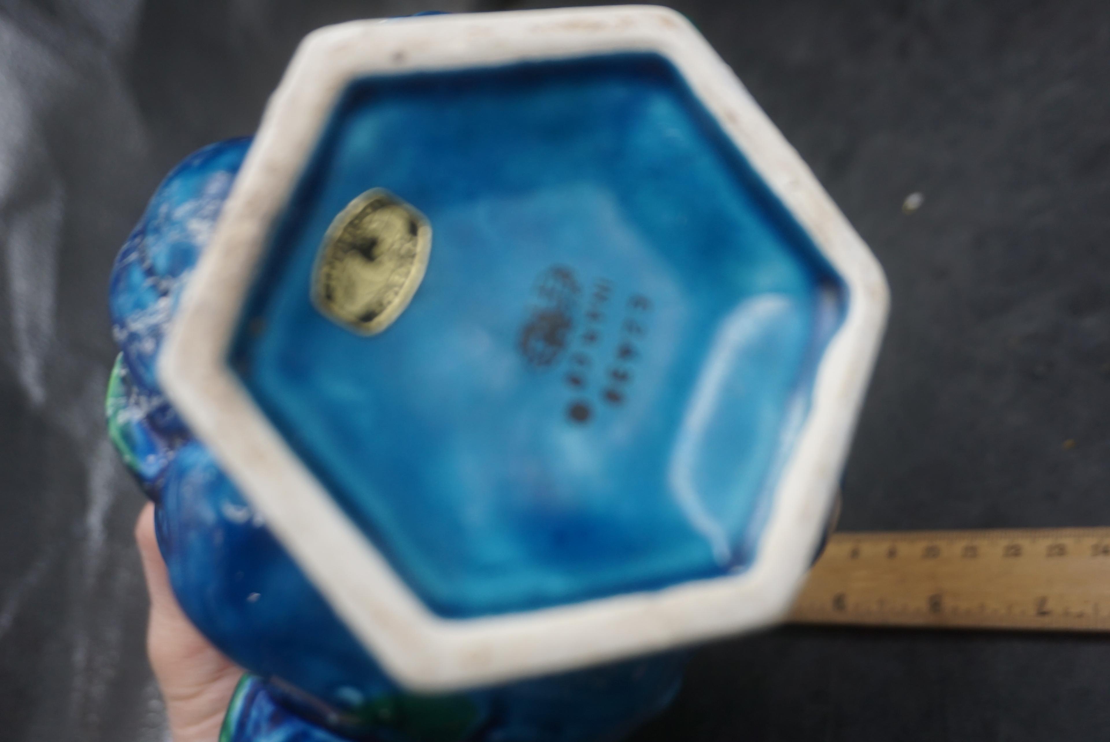Blue Fruit Pitcher (Cracked), Goose Cookie Jar, Teapot