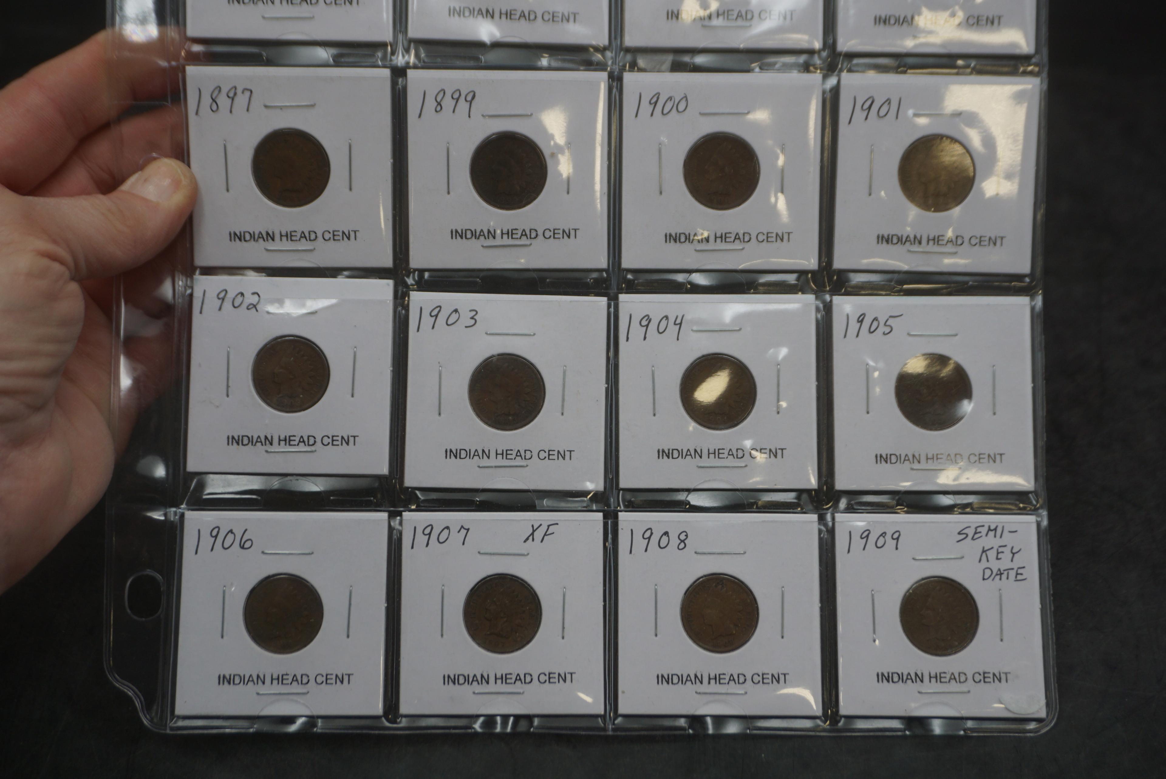 20 - Different 1881-1909 Indian Head Pennies (Mounted, Labeled & Sleeved)
