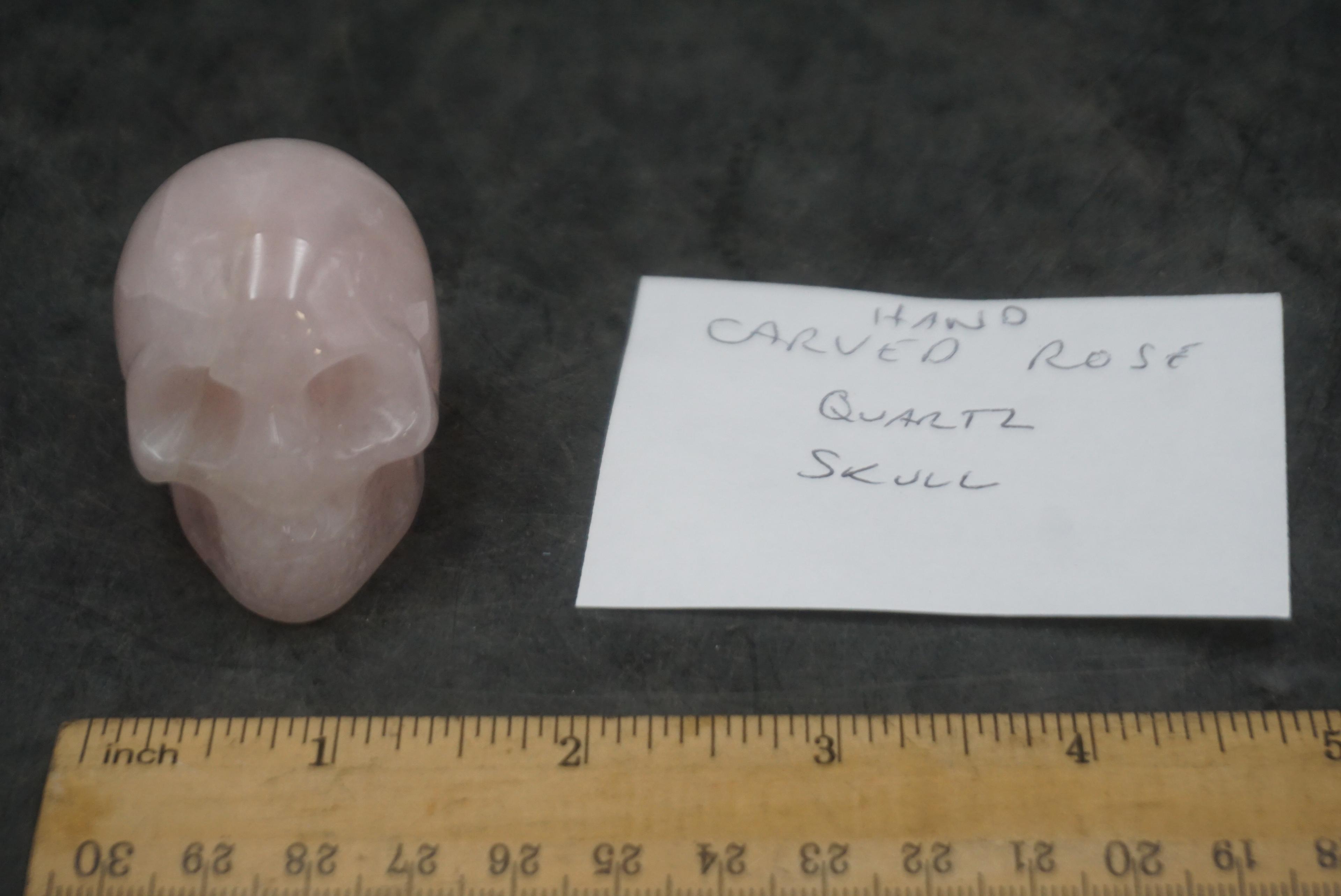 Hand Carved Rose Quartz Skull