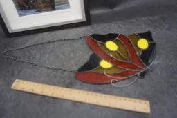 Framed Moose Picture & Stained Glass Butterfly