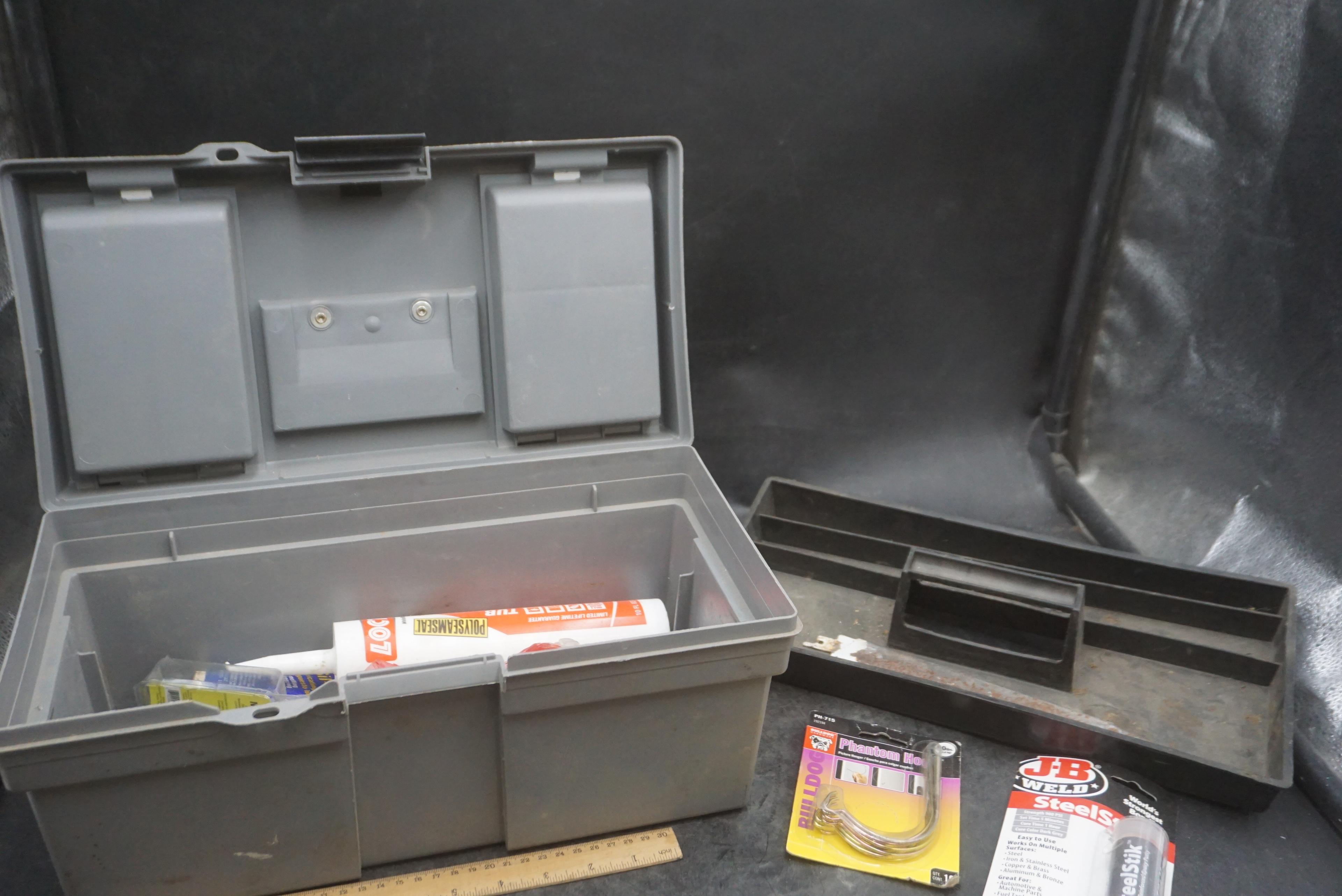 Tool Box W/ Caulk, Rope, O Rings, Hook, Steel Stik