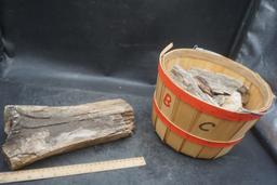 Bushel Basket, Driftwood Log & Rocks