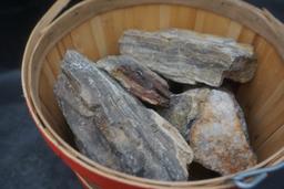 Bushel Basket, Driftwood Log & Rocks