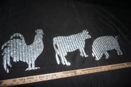 3 Galvanized Looking Animals - Rooster, Cow & Pig