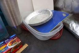 Plastic Bin, Food Storage Containers, Cutting Boards, Foil & Saran Wrap