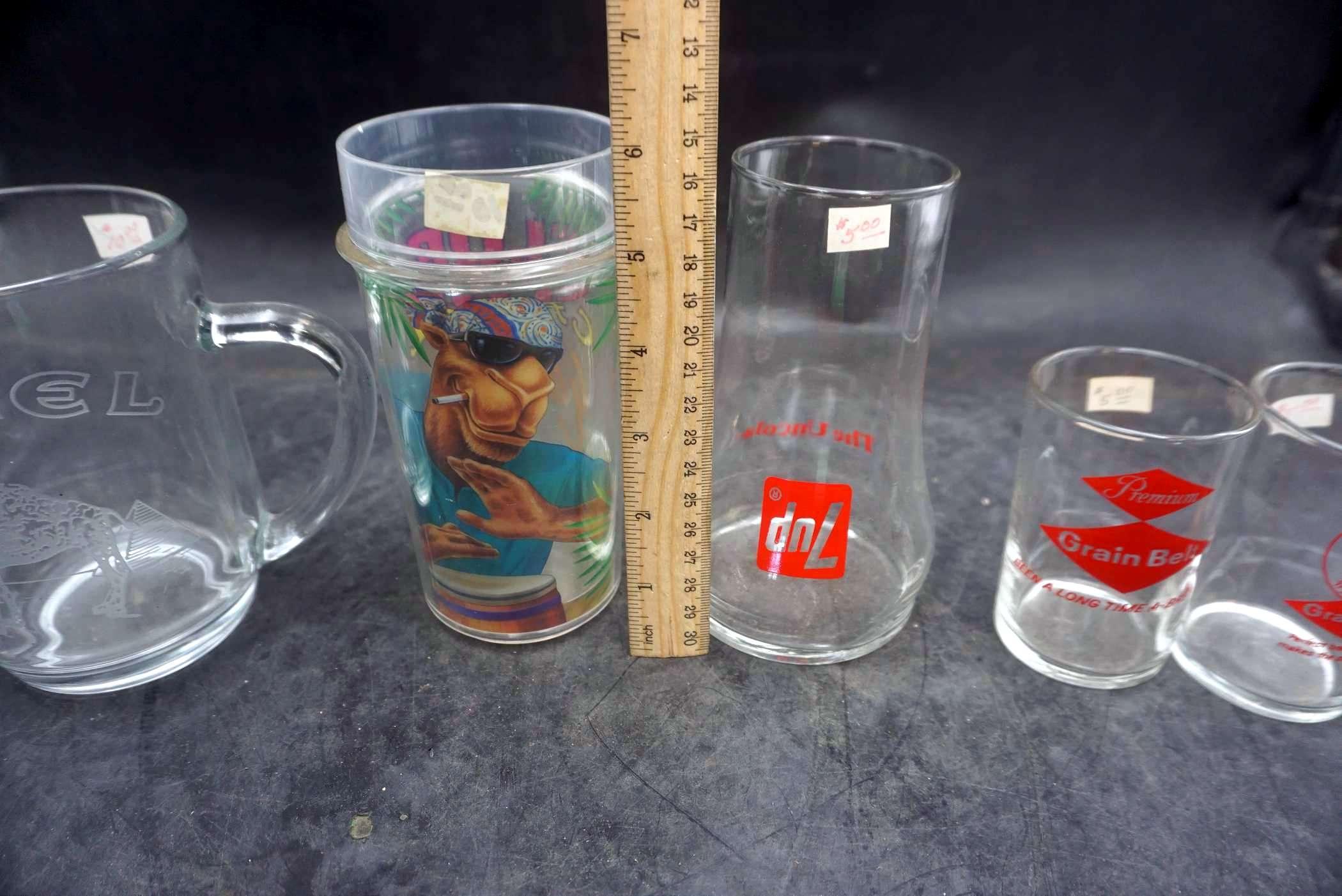 Candle Holders, Glasses & Mugs - Camel, 7Up,  Grain Belt