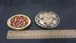 2 Belt Buckles - Red W/ Gold-Tones & P.A.P. Loyal Order Of Moose