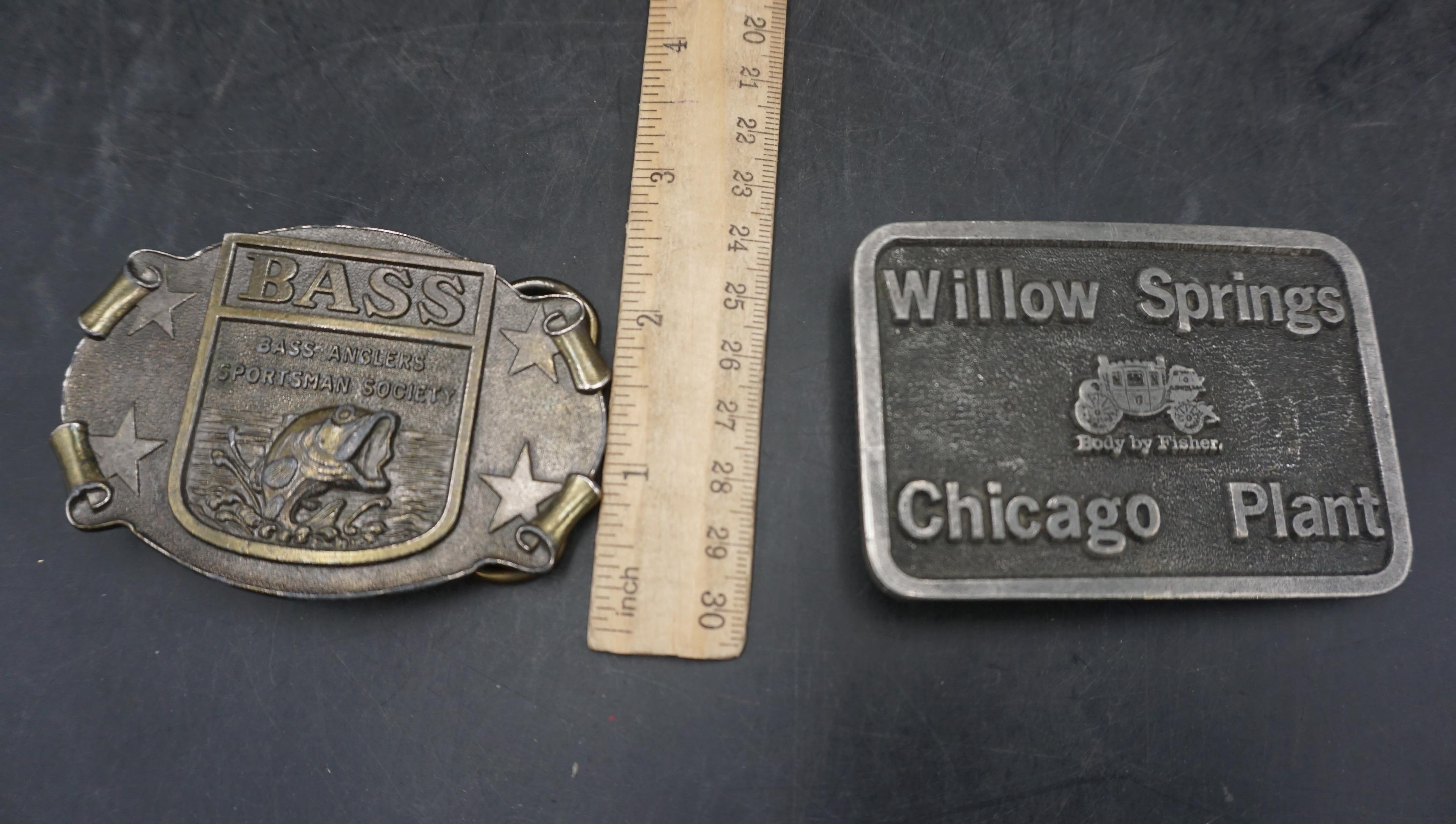 2 Belt Buckles - Bass & Willow Springs Chicago Plant