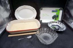 Enamelware Casserole, Casserole, Tray, Spoon, Glass Bowl & Bowl