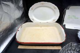 Enamelware Casserole, Casserole, Tray, Spoon, Glass Bowl & Bowl