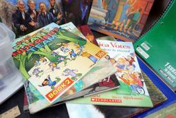 Plastic Bin W/ Assorted Books & Notebook