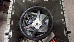 Gray Tote W/ Latching Lid, Steering Wheel, Bolts, Tools, Heater
