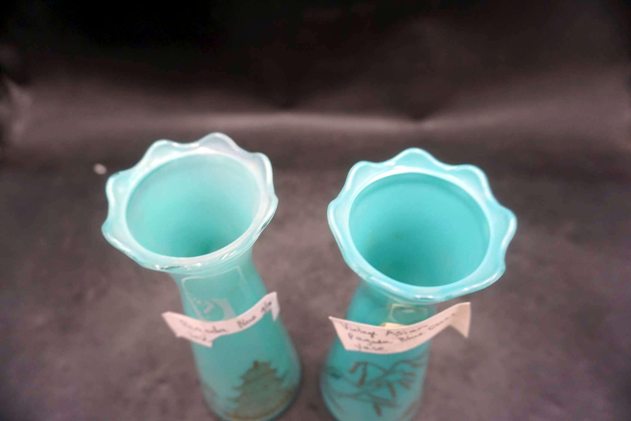 Pagoda Blue Glass Vase & Vintage Asian Pagoda Blue Glass Vase