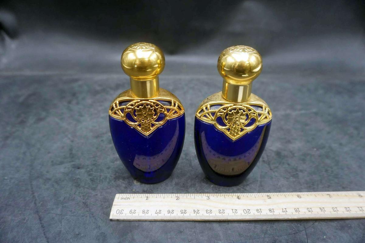 Cobalt Blue Glass W/ Gold Filigree 1980 Avon Bottle