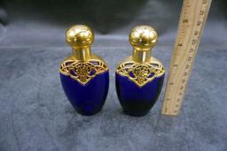 Cobalt Blue Glass W/ Gold Filigree 1980 Avon Bottle
