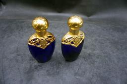 Cobalt Blue Glass W/ Gold Filigree 1980 Avon Bottle