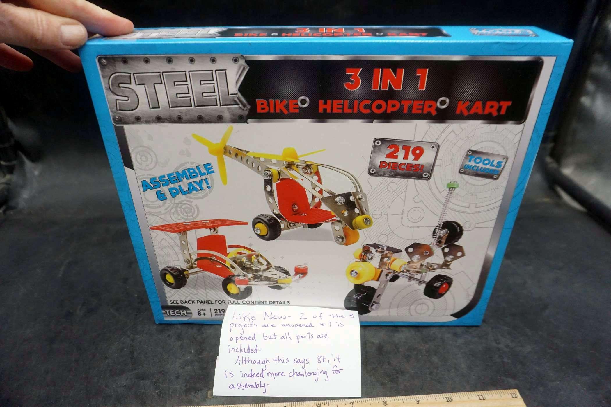 Steel 3 In 1 Bike-Helicopter-Kart (2 Are Not Opened & 1 Is Opened But Complete)