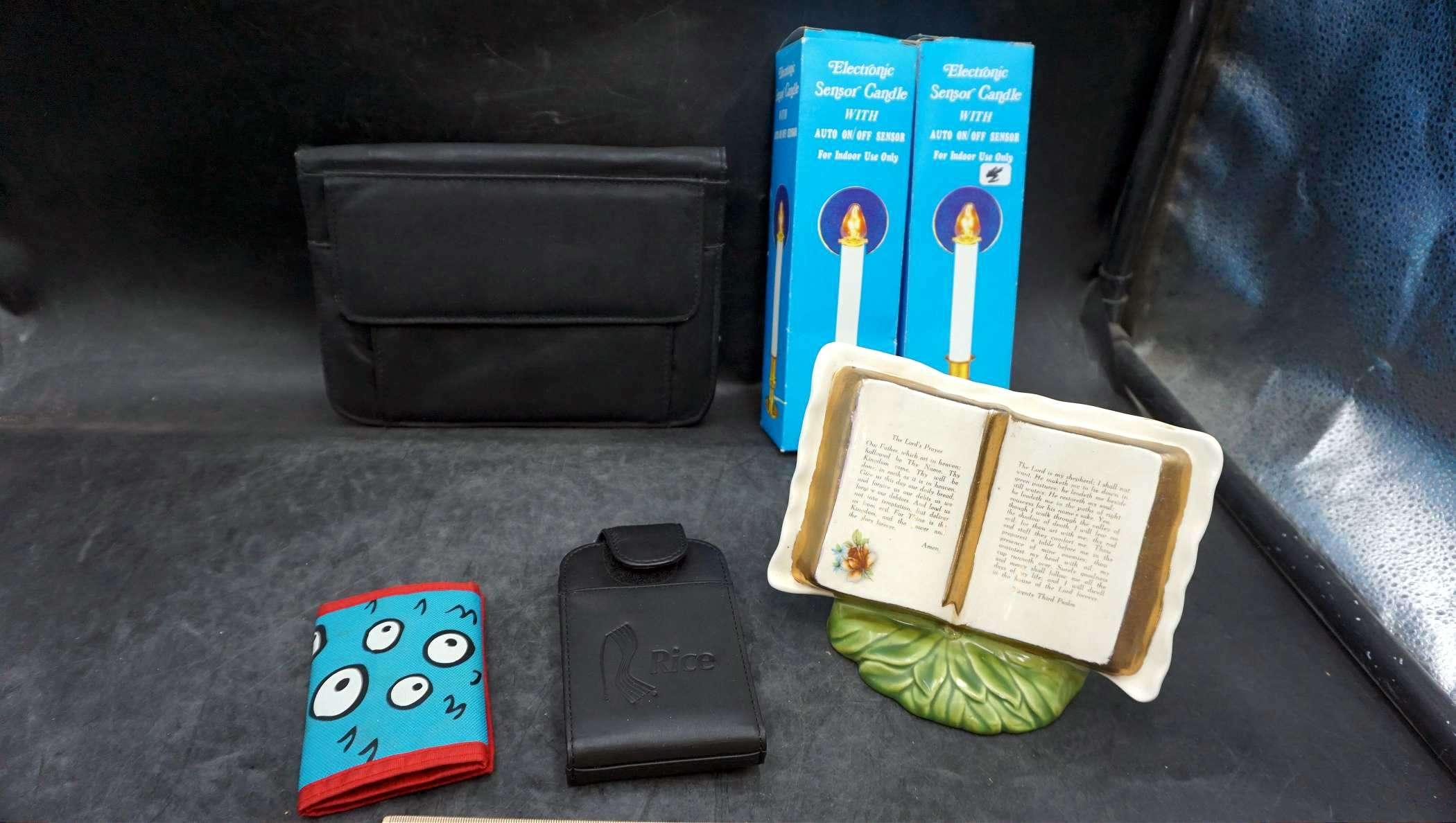 Battery Powered Candles, Wallet, File Holder, Bible Sculpture