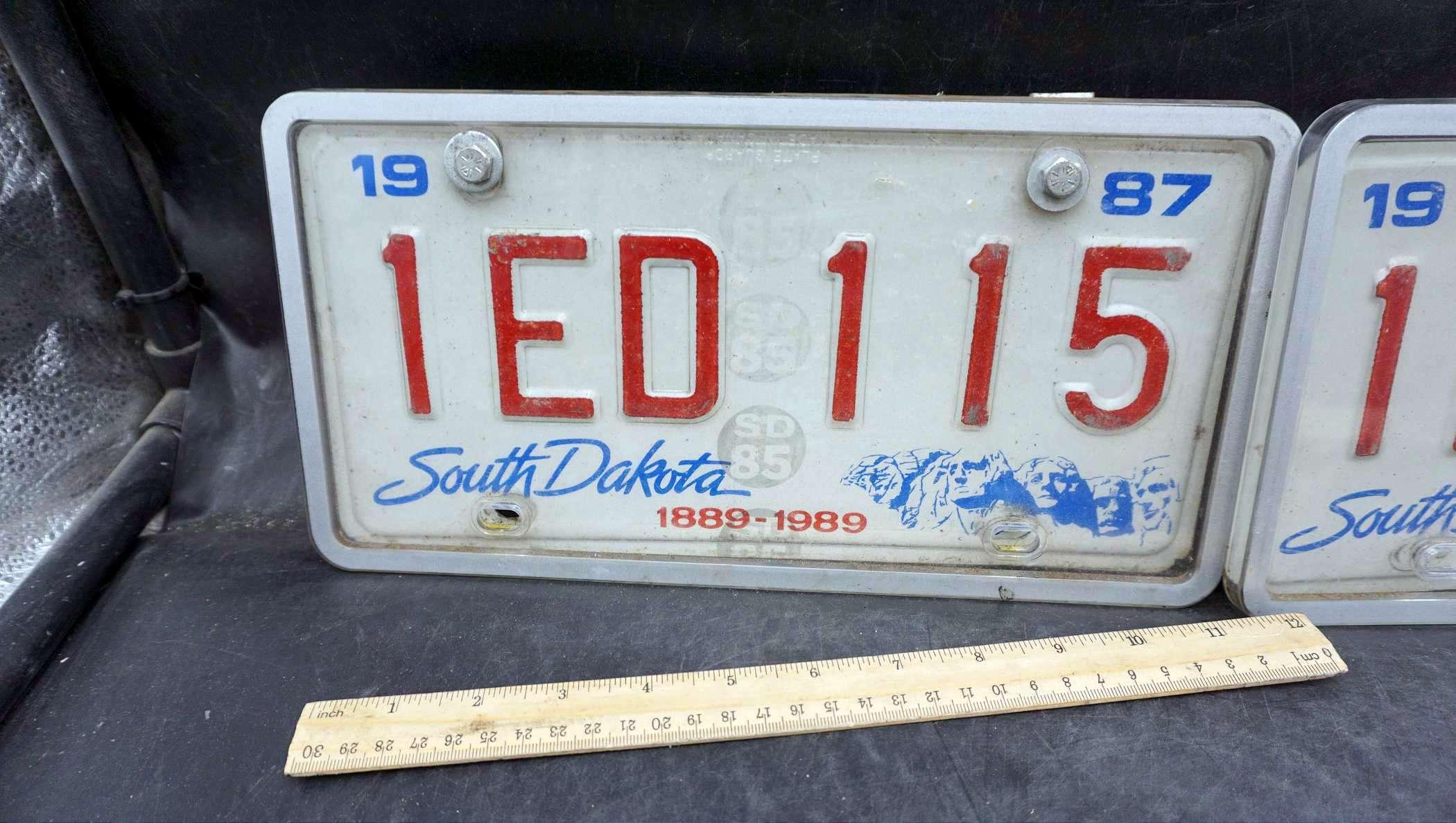 2 - Matching Set Of 1987 South Dakota License Plates