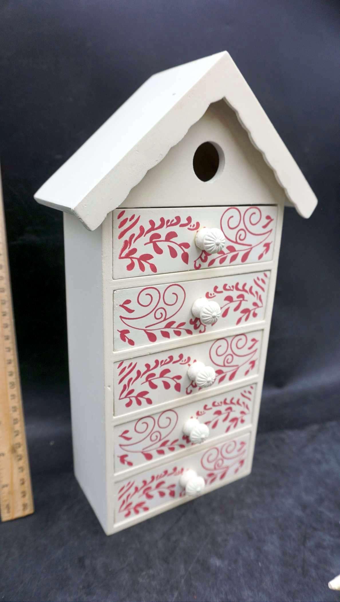 Wooden Drawered Bird House & Umbrella Figurine